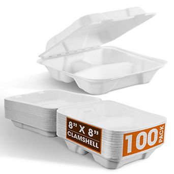 Collection 8x8 Durable Clamshell Containers for Hot and Cold Meals and Takeout Storage