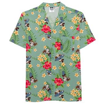 Men's Disney's Mickey Mouse Tropical Graphic Short Sleeve Button-Down Shirt