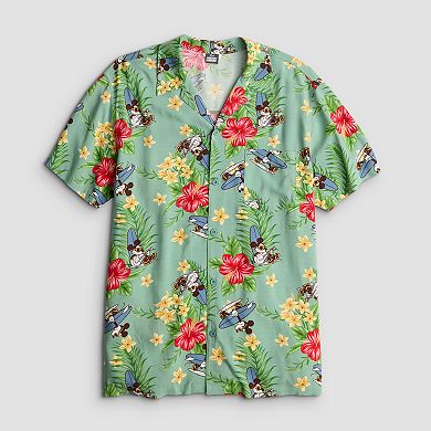 Men's Disney's Mickey Mouse Tropical Graphic Short Sleeve Button-Down Shirt