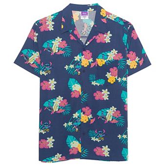 Men's Disney’s Lilo & Stitch Tropical Stitch Print Graphic Short Sleeve Button-Down Shirt