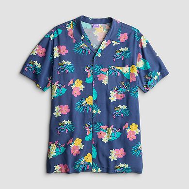Men's Disney’s Lilo & Stitch Tropical Stitch Print Graphic Short Sleeve Button-Down Shirt