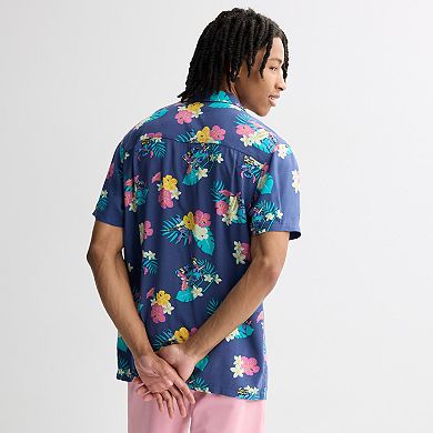 Men's Disney’s Lilo & Stitch Tropical Stitch Print Graphic Short Sleeve Button-Down Shirt