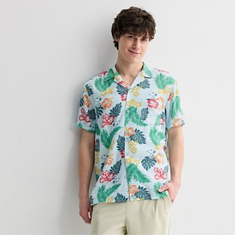 Men's Peanuts Snoopy Tropical Repeat Graphic Short Sleeve Button-Down Shirt