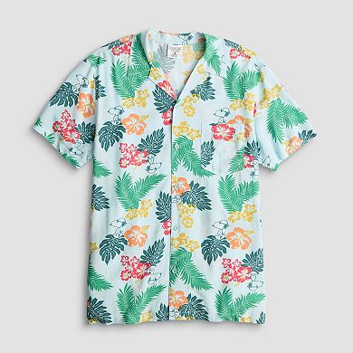 Men's Peanuts Snoopy Tropical Repeat Graphic Short Sleeve Button-Down Shirt