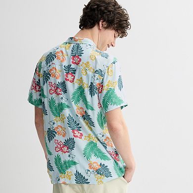 Men's Peanuts Snoopy Tropical Repeat Graphic Short Sleeve Button-Down Shirt