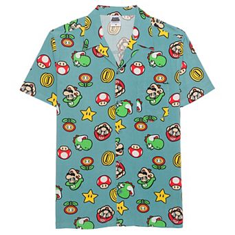 Men's Super Mario Multi Character Graphic Short Sleeve Button-Down Shirt