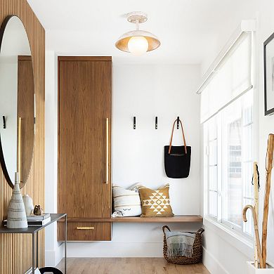 Parrot Unlce Distressed White 1-Light Hallway Semi Flush Mount Fixture