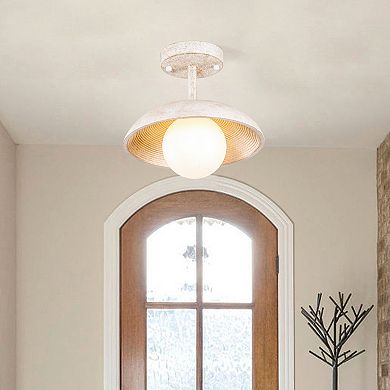 Parrot Unlce Distressed White 1-Light Hallway Semi Flush Mount Fixture