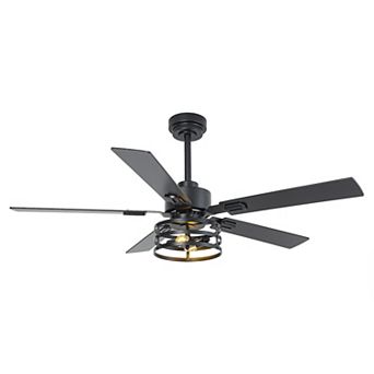52" Industrial Reversible Wood 5-Blade Black Ceiling Fan with Remote and App Control