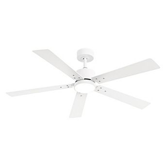 52" Modern Wooden 5-blade White Indoor LED Ceiling Fan with Light and Remote