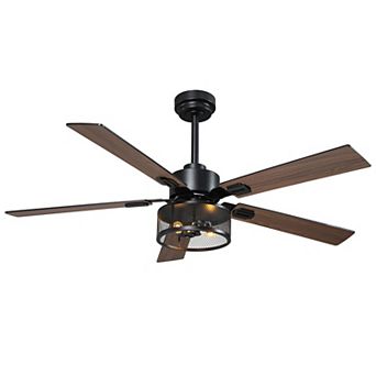 52" Industrial Black Reversible Wood 5-Blade Smart Ceiling Fan with Light and Remote, App Control