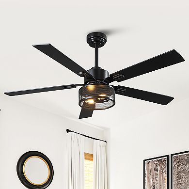 52" Industrial Black Reversible Wood 5-Blade Smart Ceiling Fan with Light and Remote, App Control
