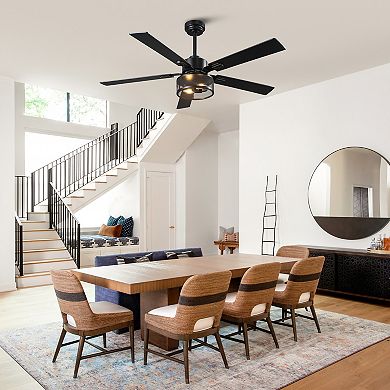 52" Industrial Black Reversible Wood 5-Blade Smart Ceiling Fan with Light and Remote, App Control