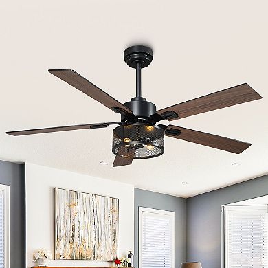 52" Industrial Black Reversible Wood 5-Blade Smart Ceiling Fan with Light and Remote, App Control