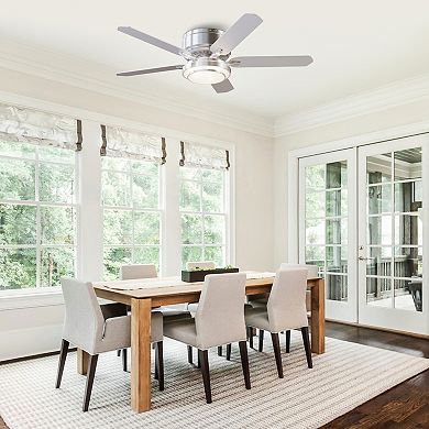 52" Modern Brushed Nickel 5-blade Flush Mount Smart Ceiling Fan with Light and App Control