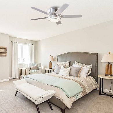 52" Modern Brushed Nickel 5-blade Flush Mount Smart Ceiling Fan with Light and App Control