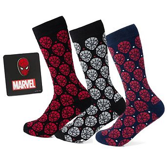 Marvel Spider-Man Dot 3 Pack Socks and Lapel Pin Gift Set
