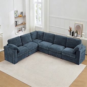 CEWOR 6-Seat L Shaped Modular Sectional Sofa, Teddy Fleece Cloud Couch, Oversized Corner Sofa