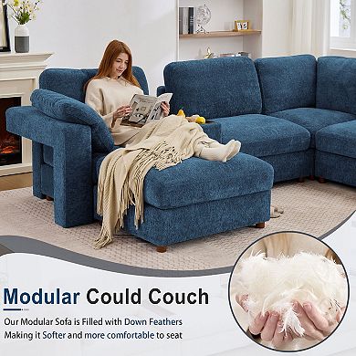 CEWOR 6-Seat L Shaped Modular Sectional Sofa, Teddy Fleece Cloud Couch, Oversized Corner Sofa