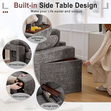 CEWOR Large L-Shaped Corner Sofa,5 Seat Cloud Cushion Sectional with Pull-Out Table, 2 Ottoman