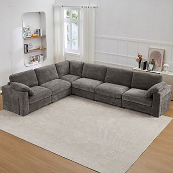 CEWOR 6-Seat L Shaped Modular Sectional Sofa, Teddy Fleece Cloud Couch, Oversized Corner Sofa