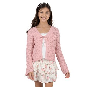 Girls 7-12 Tween Diva Crochet Cardigan & Tiered Skort 3 pc Set