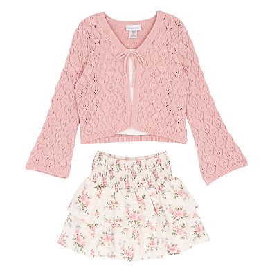Girls 7-12 Tween Diva Crochet Cardigan & Tiered Skort 3-pc. Set