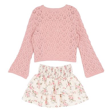 Girls 7-12 Tween Diva Crochet Cardigan & Tiered Skort 3-pc. Set