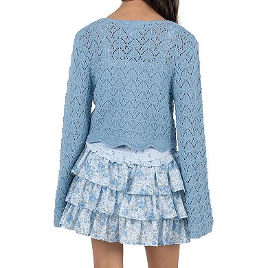 Girls 7-12 Tween Diva Crochet Cardigan & Tiered Skort 3-pc. Set