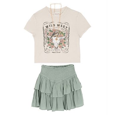 Girls 7-12 Tween Diva 3-pc. Graphic Tee & Tiered Skort Set