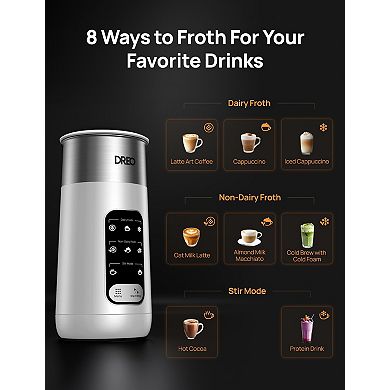 DREO 9-oz. 8-in-1 Electric Milk Frother & Foam Maker