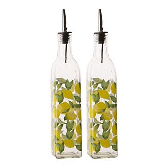Home Essentials Lemon Pattern Glass Oil or Vinegar Bottle