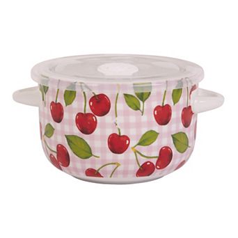 Home Essentials Cherries & Pink Gingham Print Handled Storage Bowl with Lid