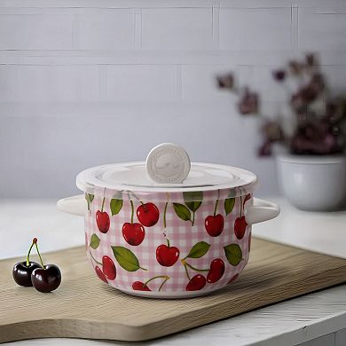Home Essentials Cherries & Pink Gingham Print Handled Storage Bowl with Lid