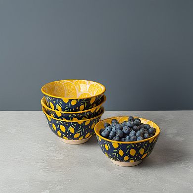 Home Essentials 4-Piece Lemon Pattern Ceramic Bowl Set