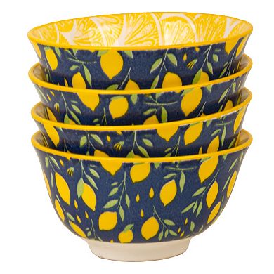 Home Essentials 4-Piece Lemon Pattern Ceramic Bowl Set