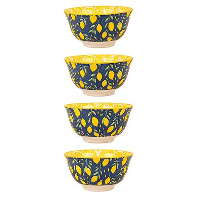 Home Essentials 4-Piece Lemon Pattern Ceramic Bowl Set