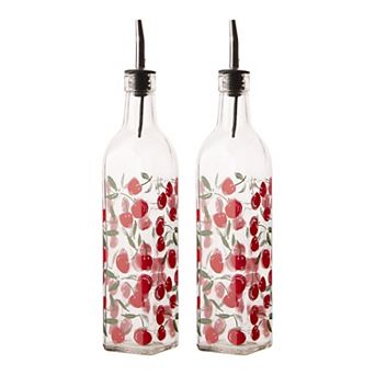 Home Essentials Cherries Pattern Glass Oil or Vinegar Bottle
