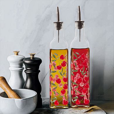 Home Essentials Cherries Pattern Glass Oil or Vinegar Bottle