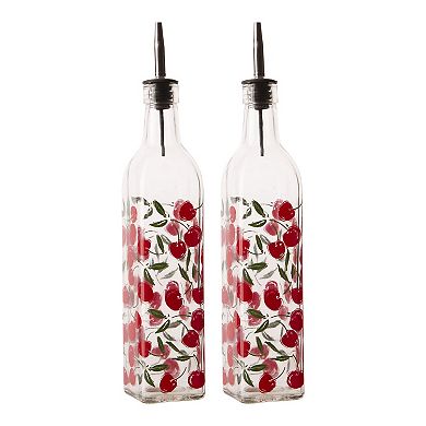 Home Essentials Cherries Pattern Glass Oil or Vinegar Bottle