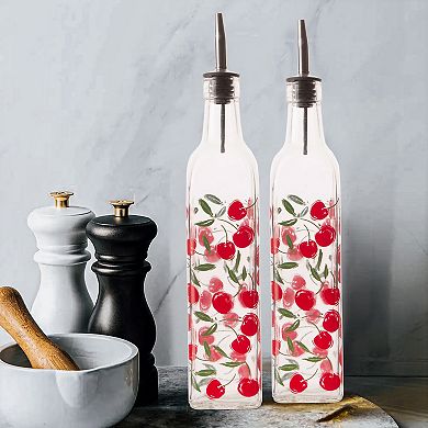 Home Essentials Cherries Pattern Glass Oil or Vinegar Bottle