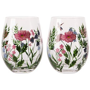 Home Essentials 4 pc Floral Stemless Wine Glass Set