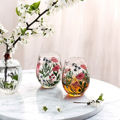 Home Essentials 4-Piece Floral Stemless Wine Glass Set