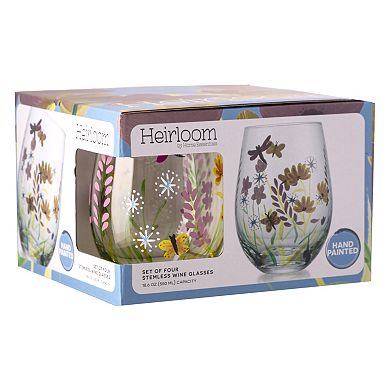 Home Essentials S4 Stemless Betterflies & Bees Wine Glasses