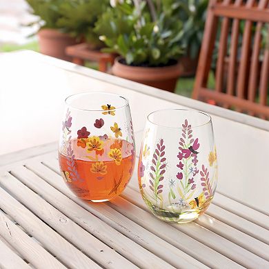 Home Essentials S4 Stemless Betterflies & Bees Wine Glasses