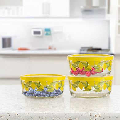 Home Essentials 3-Piece Lemon Pattern Storage Bowls with Lids