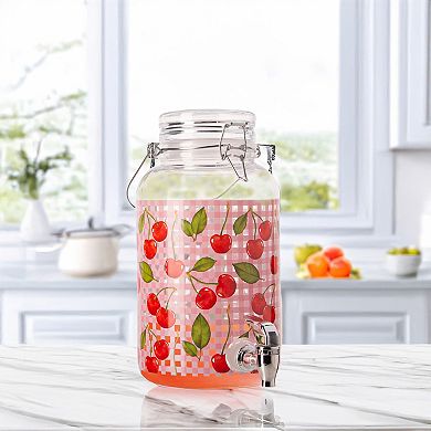 Home Essentials Gingham Cherry 1-Gallon Beverage Dispenser