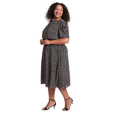 Plus Size London Times Jewelneck Black & White Chiffon Midi Dress