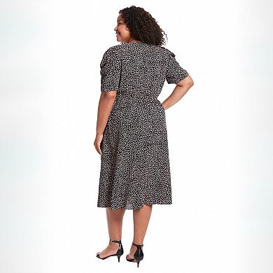 Plus Size London Times Jewelneck Black & White Chiffon Midi Dress