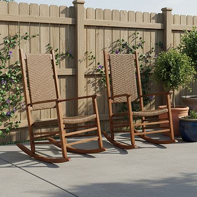 Shine Company Weather-Resistant Rattan-Back 2-pc. Rocking Chair Set